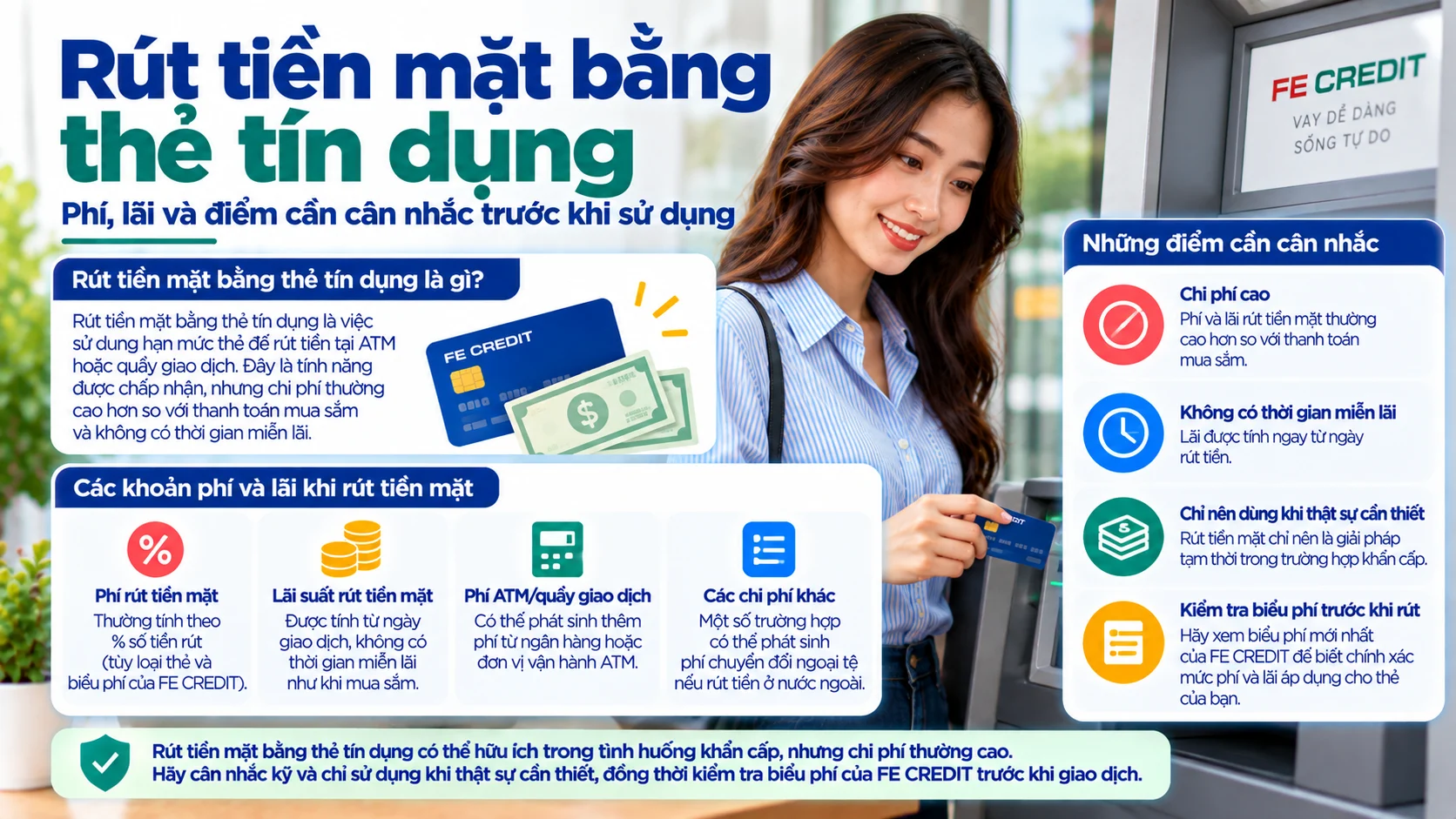 Rút tiền mặt bằng thẻ tín dụng: phí, lãi và điểm cần cân nhắc